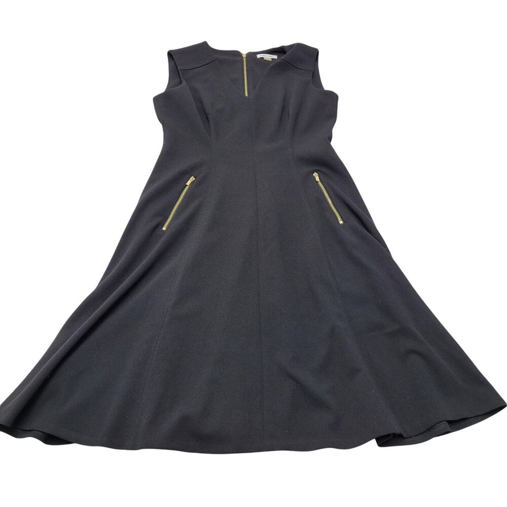 Calvin Klein LBD little black dress skater fit and flare gold zip A line 4